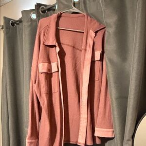 Women's Dusty Rose Open-Front Knit Shirt Jacket